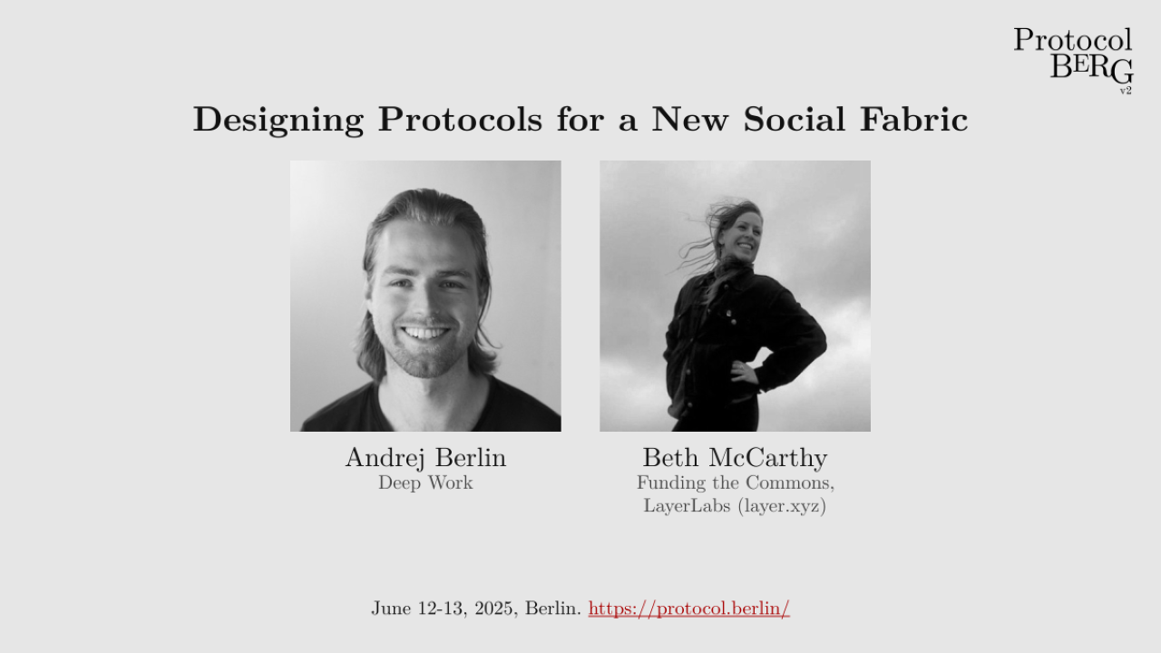 Designing protocols for a new social fabric talk thumbnail from Protocol Berg 2025
